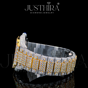 Montre automatique de luxe pour homme, édition limitée, cadran carré bicolore doré, chiffres romains, mécanique, hip-hop, moissanite, moderne - Product Image 3