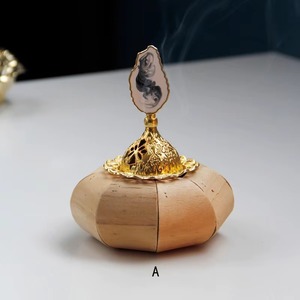 Hand-Made Bamboo Incense Burner With Gold <b>Feather</b> <b>Top</b> 12cm Diameter Aromatic Diffuser All-Season Decorative Stand - Product Image 1