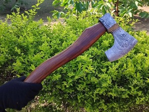 Hand-Forged Damascus Steel Tomahawk <b>Axe</b> | 17" Integral Hatchet with 6" Blade & Walnut Wood <b>Handle</b> | Viking Battle <b>Axe</b> - Product Image 6