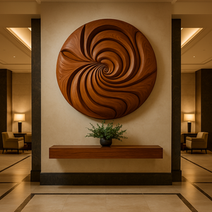 Sculpture murale ronde en bois sculptée à la main, relief ondulé, art mural moderne, décoration organique, art mural en bois sculpté à la main, sculpture abstraite - Product Image 1