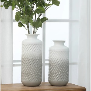 Juego de 2 Jarrones Modernos de Cerámica Mate, Color Gris Blanco con Patrón Chevron, Decoración para Mesa de Comedor - Product Image 5