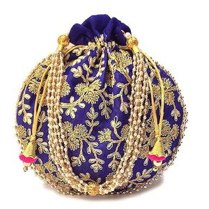 BEST Lightweight Handmade Embroidered Beaded Drawstring Potli Bag for Evening Party Bridal <b>Wedding</b> Jewelry Cosmetics Storage - Product Image 1