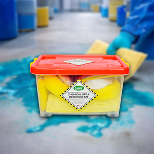 ชุดอุปกรณ์ควบคุมการรั่วไหลของสารเคมี 30 ลิตร กล่องใสพร้อมแผ่นดูดซับ ถุงเท้า ถุงมือ ชุดควบคุมการรั่วไหลของของเหลวอันตรายในกรณีฉุกเฉิน - Product Image 3