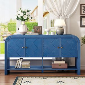 Consolle Versatile U_Style con Doghe in Legno Intrecciato e Impiallacciatura in Legno Massello per Ingresso, Corridoio, Soggiorno o Foyer - Product Image 1