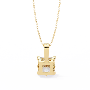 Elegante colgante de diamante solitario con corte princesa y engaste de 4 puntas en oro rosa de 14 quilates para mujer, collar étnico para compromiso, boda o fiesta. - Product Image 5