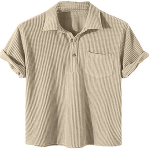 Polo de Manga Corta de Punto Casual para Hombre, Color Azul Sólido, Cuello Camisero, 100% Algodón, Transpirable, Top de Verano - Product Image 3