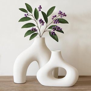 Florero de Cemento Nórdico Moderno, Recipiente Escultural de Porcelana Blanca para Decoración del Hogar, Plantas Artificiales - Product Image 5