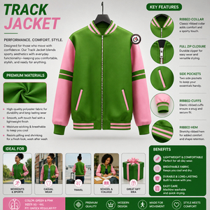 เสื้อแจ็คเก็ตบอมเบอร์ปักลายชมรมสีชมพูเขียวสำหรับผู้หญิงฤดูหนาว |   เสื้อแจ็คเก็ตบุใยไผ่ 100% แบบสั่งตัดพิเศษ - Product Image 5