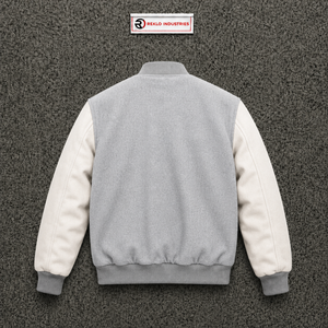 แจ็คเก็ตวาร์ซิตี้ขนสัตว์สีเงินแบบกำหนดเองพร้อมแขนเสื้อสีครีมขาวสำหรับผู้ชาย ขายส่งแจ็คเก็ตเบสบอลแบบ Letterman พรีเมียมคลาสสิก - Product Image 6