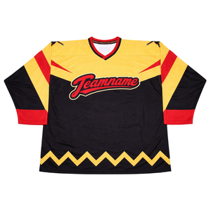 Camiseta de Hockey sobre Hielo Sublimada Personalizada en Amarillo y Negro, Uniforme de Hockey Profesional con Nombre del Equipo, Camiseta Deportiva Transpirable para Hombre, Equipación de Juego - Product Image 1