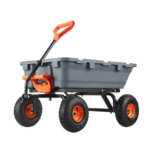 Chariot de jardin en polyéthylène durable avec poignée double fonction, montage simple, structure en acier, chariot à benne basculante polyvalent - Product Image 6