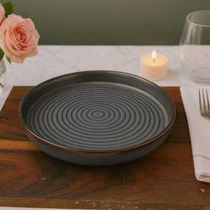 Premium Black <b>Ceramic</b> Dinner Plate with Concentric <b>Ring</b> Design Modern Matte Black Stoneware Serving Plate for Dining & Home - Product Image 2