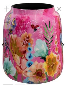 Vase en céramique fait main Linea Exports Inc, rond, rose brillant, style bohème, décoration de table - Product Image 1
