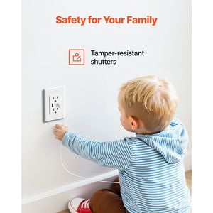 Station de charge murale USB 24 W 15 A, prise électrique anti-effraction, 1 port Type C, 1 port Type A, 2 prises CA à trois broches - Product Image 4