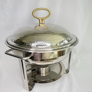 Moderno calentador de alimentos tipo buffet de acero inoxidable chapado en oro con tapa para servicio de catering en hoteles, hogares, restaurantes y banquetes. - Product Image 1