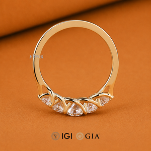 Anillo de Diamantes Redondos de Cinco Piedras, Anillo de Diamantes Cultivados en Laboratorio, Anillo de Compromiso con Engaste Trellis, Anillo de Promesa para Ella, Regalo de Aniversario - Product Image 4