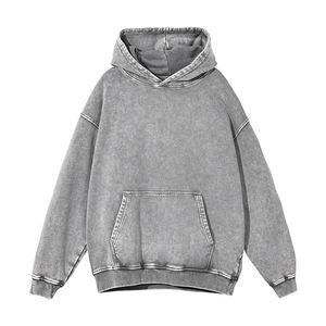 Sudadera con Capucha Oversize Unisex Estilo Streetwear con Lavado Ácido, Color Gris Sólido y Bolsillo Canguro - Product Image 1
