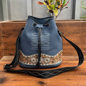 Populaire botte point daim cuir épaule seau sacs à main pour femmes Western en cuir véritable cordon Designer sac à main en gros - Product Image 3