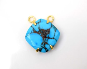 Pendentif en argent sterling 925 plaqué or avec pierres précieuses naturelles turquoise et rubis - Product Image 2