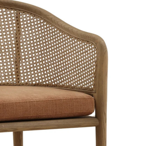 Chaise de salle à manger moderne en bois rembourrée avec dossier en rotin et assise en tissu pour la décoration intérieure - Product Image 6