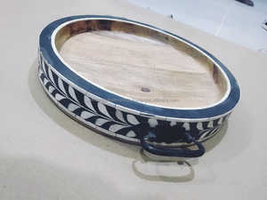 Bandeja de servicio con incrustaciones de hueso clásico con asa para restaurante de Hotel Bandeja de servicio redonda de madera de lujo - Product Image 3