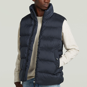OEM Custom <b>Men's</b> Black Spring Solid Woolen Puffer Vest <b>Warm</b> Zipper Pocket V-neck Hooded Sleeveless Padded <b>Jacket</b> - Product Image 4