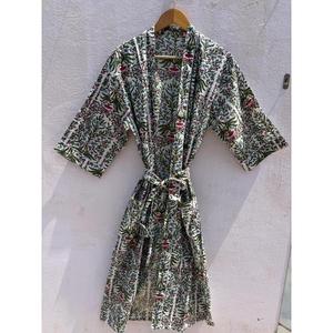 Bata Kimono Floral de Algodón para Mujer, Hecha a Mano con Estampado de Bloques, Bata de Baño, Vestido de Dama de Honor, Ropa de Dormir de Verano - Product Image 1