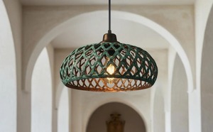 Rustic Bronze Pendant <b>Light</b> With Green Patina Cage Design Circular <b>Ceiling</b> Fixture For Indoor Lighting Decorations - Product Image 5