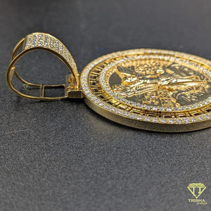 Pendentif médaillon ange de luxe, style Hip Hop, plaqué or, avec pièces de 50 pesos mexicaines - Product Image 2