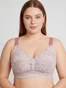 Bmama Plus Size Lace Nursing <b>Bra</b> Wireless Breastfeeding Maternity <b>Bra</b> Front <b>Open</b> Full Cup C E Cup - Product Image 2