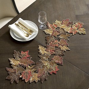 Embroidered Fall Leaf <b>Table</b> <b>Runner</b> Rustic Cloth Home Decor Washable - Product Image 1