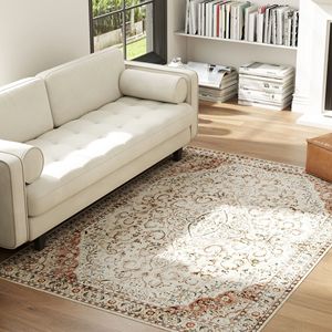 Tappeto a Pelo Lungo Lavabile in Lavatrice 4x6 Antiscivolo con Stampa Floreale Classica per Soggiorno e Camera da Letto - Product Image 2