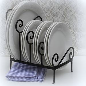 Customized Vintage Style Wrought Iron Metal <b>Plate</b> <b>Rack</b> Tabletop Standing Kitchen Use Black Finish Multifunction Storage Holder - Product Image 1