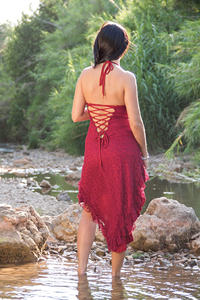 Vestido Maxi de Encaje Rojo Intenso Estilo Boho de Moda 2026 con Espalda Cruzada y Abierta para Fiesta de Verano para Mujer - Product Image 2