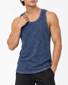 Débardeur Homme Tendance Bleu Col Rond Sans Manches Couleur Unie Tricoté Coupe Décontractée Effet Délavé Vêtement de Sport - Product Image 1