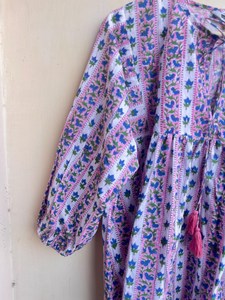 2026 Hot Selling Floral block print tunic <b>top</b> Deep neck with <b>string</b> closer Hand Block Print Long Maxi Dress For Women - Product Image 4