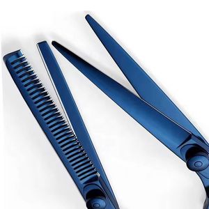 Ensemble de ciseaux à effiler les cheveux en acier inoxydable bleu 440C pour droitiers, manche long, usage professionnel en salon - Product Image 2