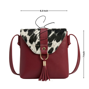 Fashion Stylish Western Cowhide Crossbody <b>Sling</b> Bag Hair On Hide Genuine Leather Tassel Purse Boho Cowgirl Mini <b>Shoulder</b> Handbag - Product Image 3