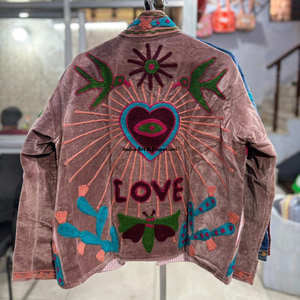 Chaqueta de algodón Suzani hecha a mano en India, chaqueta corta bordada a mano, abrigo unisex, chaqueta corta Suzani hecha a mano - Product Image 3