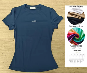 T-shirt blanc pour femme, coupe ajustée, en spandex/polyester, col rond, manches courtes, décontracté, respirant, séchage rapide, boutonné, écologique - Product Image 2