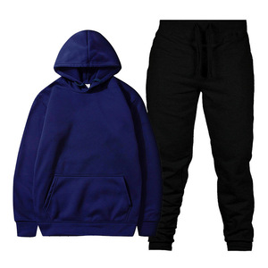 Ensemble de survêtement unisexe noir à capuche, haut à manches longues et pantalon de jogging, couleur unie, décontracté, pour l'automne, respirant, 100% coton - Product Image 2