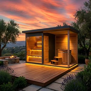 Sauna extérieur prêt à l'emploi avec bain de glace intégré, cabine de sauna en bois carbonisé préfabriqué pour la thérapie par contraste et la récupération (Vila) - Product Image 1