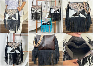 Sac à bandoulière en cuir véritable de vachette fait main de haute qualité avec franges florales découpées à la main, design personnalisé pour femmes - Product Image 3