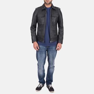 Veste d'hiver pour homme en cuir véritable avec col montant et logo frontal, coupe-vent écologique pour les acheteurs en gros - Product Image 3