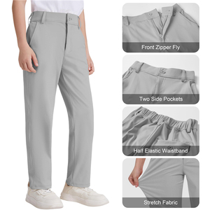 Pantalones de vestir grises claros para niños, de corte recto, tela tejida, uniformes escolares, pantalones de golf para niños - Product Image 4