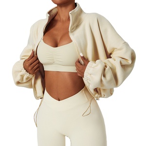 Women's Cotton <b>Cropped</b> Hoodie with Custom Logo <b>Zip</b>-<b>Up</b> Bottom Crop Top for Winter 2025 Front Position Hooded - Product Image 3
