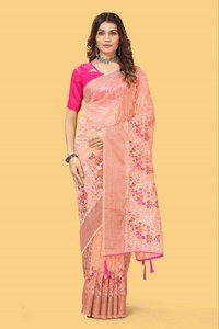 Sari en organza brodé de luxe – Bordure Zari Dori avec pièce de blouse en soie mono - Product Image 2