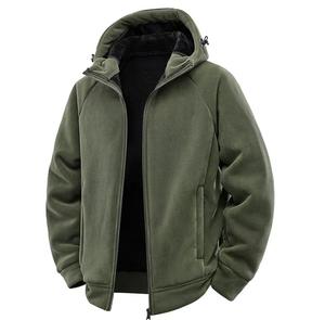 Unisex Olive Green Hooded Denim <b>Racer</b> <b>Jacket</b> Zipper Closure Waterproof Winter Wear Regular Fit Sherpa Lining Logo Front - Product Image 1