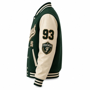 Men's Customized Color Green <b>Fleece</b> Stand Collar Front Customized Logo Winter Varsity <b>Jacket</b> - Product Image 3