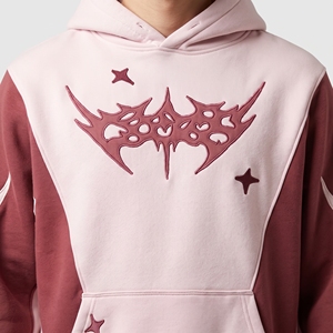 เสื้อฮู้ดดี้ผู้ชายแบบสั่งทำพิเศษ ลายกราฟิกสีชมพูและสีแดงเบอร์กันดี ทรงโอเวอร์ไซส์ สไตล์สตรีทแวร์ มีกระเป๋าจิงโจ้ - Product Image 6